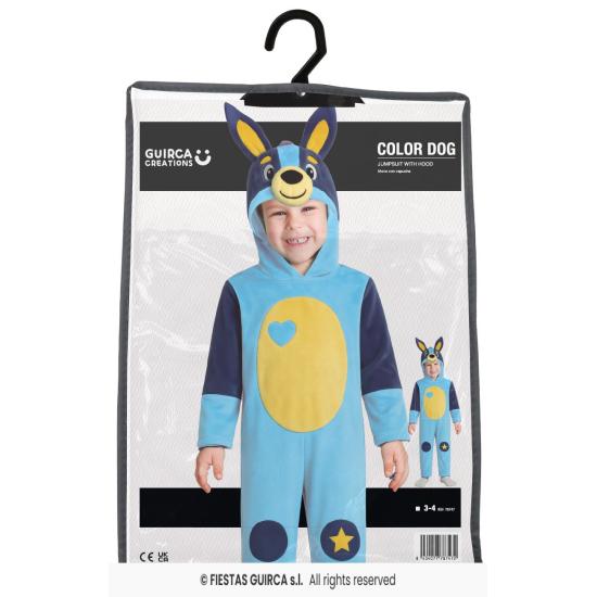 Fantasia de cachorro azul para crianças de 3 a 4 anos com capuz.