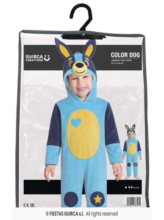 Fantasia de cachorro azul para crianças de 3 a 4 anos com capuz.