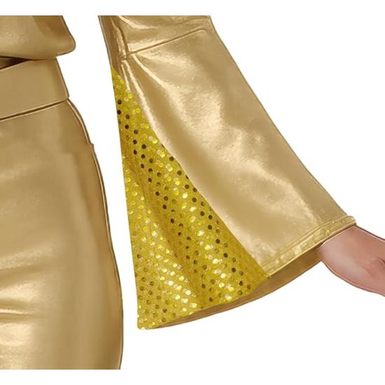 Fantasia feminina dourada estilo discoteca dos anos 70