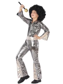 Fato de macacão disco prateado infantil