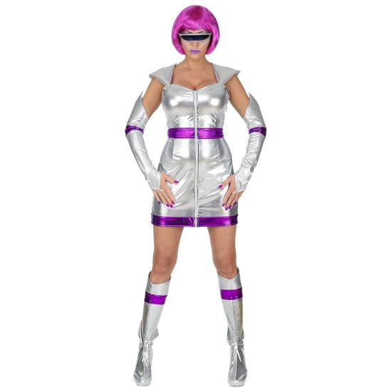 Fato de espaço prateado para adulto