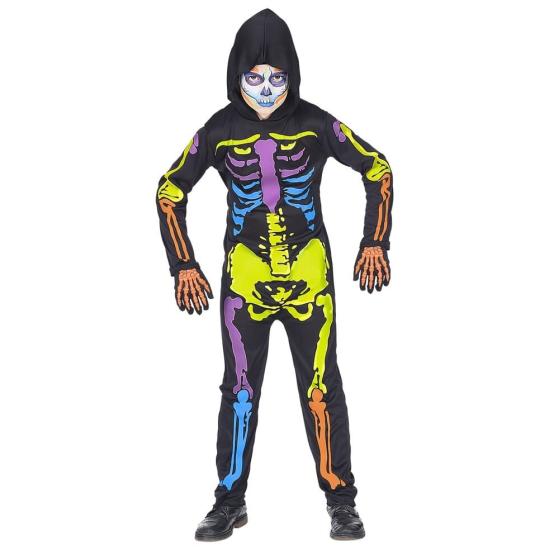 Traje de esqueleto colorido tamanho infantil.