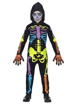 Traje de esqueleto colorido tamanho infantil.