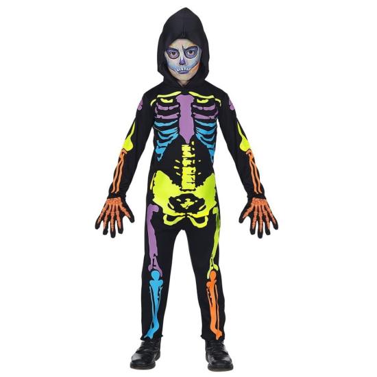 Traje de esqueleto colorido tamanho infantil.