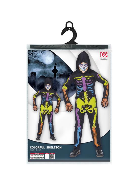 Traje de esqueleto colorido tamanho infantil.