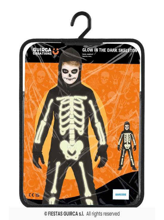 Fantasia de esqueleto fluorescente infantil