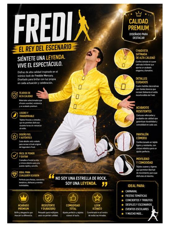 Fantasia de Freddie Mercury para adultos - Fantasia de astro do rock