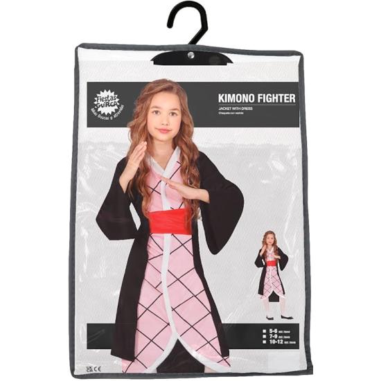 Fantasia rosa de lutadora de mangá para meninas – Guerreira de anime com vestido quimono.