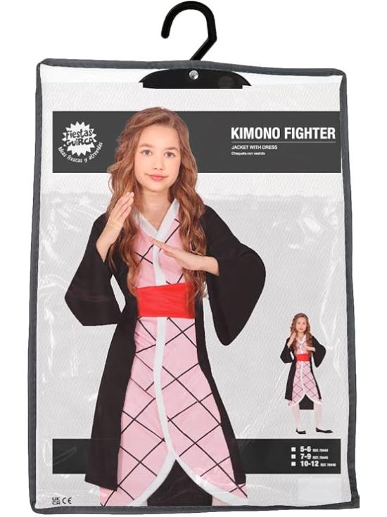 Fantasia rosa de lutadora de mangá para meninas – Guerreira de anime com vestido quimono.