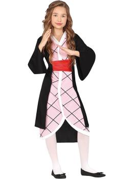 Fantasia rosa de lutadora de mangá para meninas – Guerreira de anime com vestido quimono.