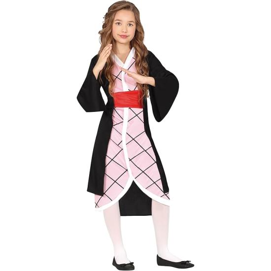Fantasia rosa de lutadora de mangá para meninas – Guerreira de anime com vestido quimono.