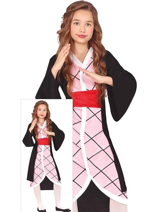 Fantasia rosa de lutadora de mangá para meninas – Guerreira de anime com vestido quimono.