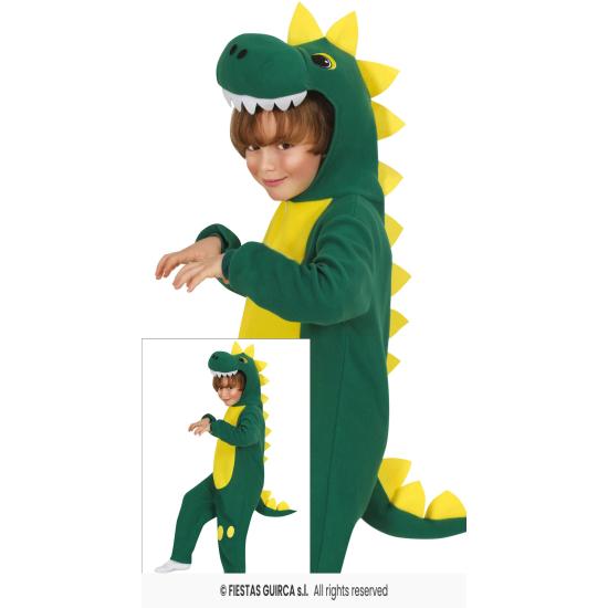 Fantasia de dinossauro verde infantil com capuz.