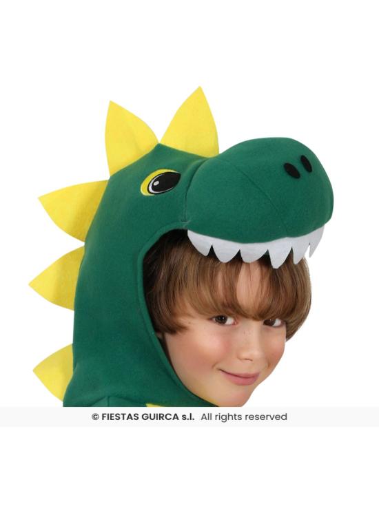 Fantasia de dinossauro verde infantil com capuz.