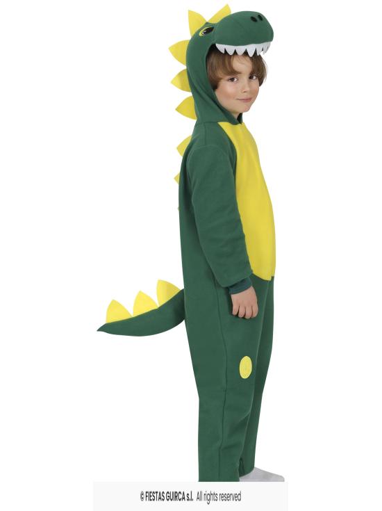 Fantasia de dinossauro verde infantil com capuz.