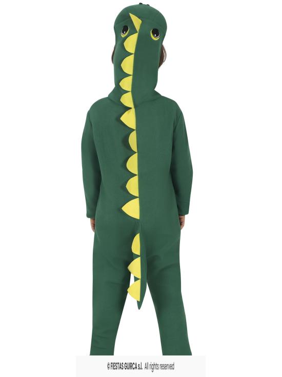 Fantasia de dinossauro verde infantil com capuz.