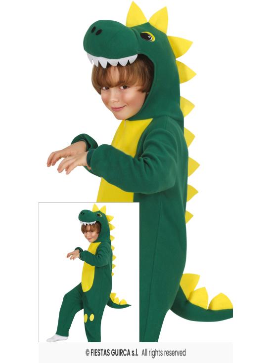 Fantasia de dinossauro verde infantil com capuz.