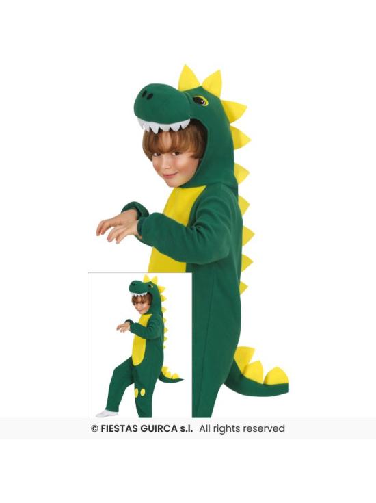 Fantasia de dinossauro verde infantil com capuz.