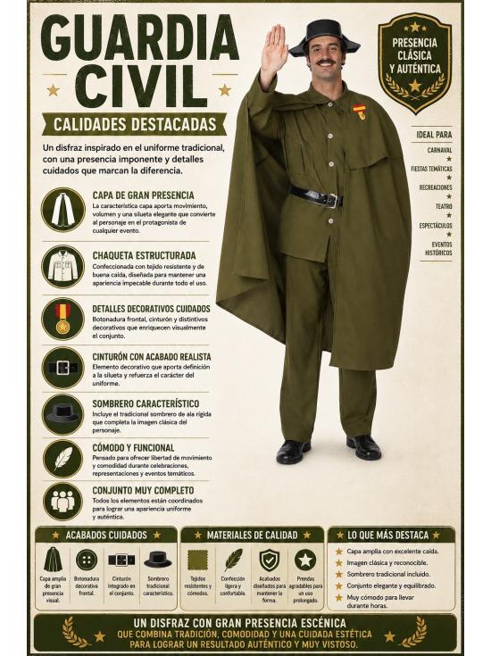 Fato de Guarda Civil com Capa para adulto