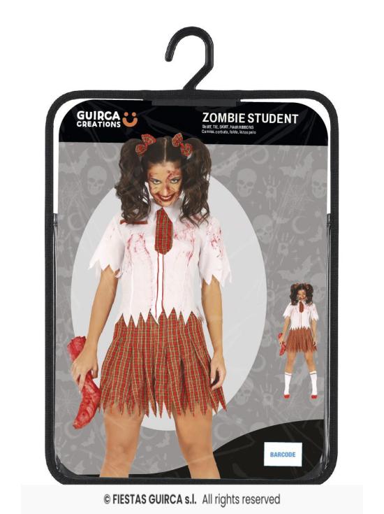Fantasia de Halloween de colegial zumbi.