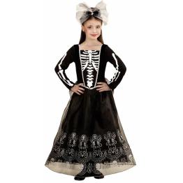 Fantasia de Halloween de noiva esqueleto infantil