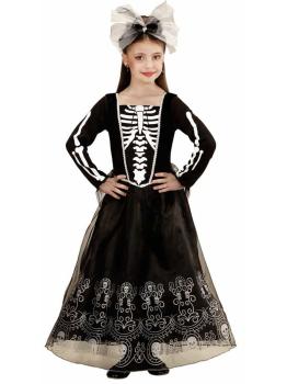Fantasia de Halloween de noiva esqueleto infantil