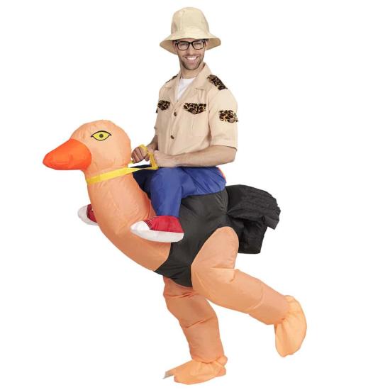 Fantasia inflável de explorador com avestruz tamanho único adulto Fantasia inflável de explorador com avestruz tamanho único adulto