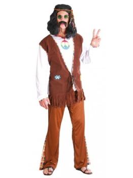 Fato de Hippie Flower Power castanho para adulto