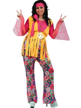 Fantasia Hippie de Flor Rosa, Tamanho Adulto
