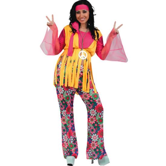 Fantasia hippie flor rosa tamanho adulto