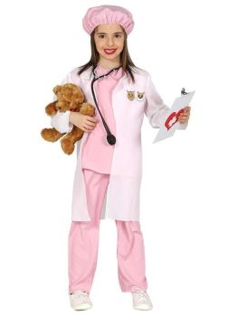 Fantasia infantil de veterinário rosa.