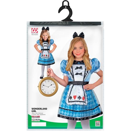 Fantasia Infantil Alice no País das Maravilhas (vestido com anágua e avental + faixa na cabeça com laço)