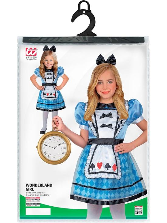 Fantasia Infantil Alice no País das Maravilhas (vestido com anágua e avental + faixa na cabeça com laço)