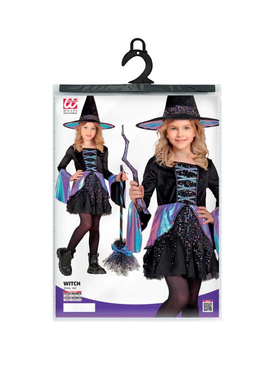 Fantasia infantil de bruxa de luxo – Vestido brilhante + chapéu