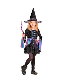 Fantasia infantil de bruxa de luxo – Vestido brilhante + chapéu