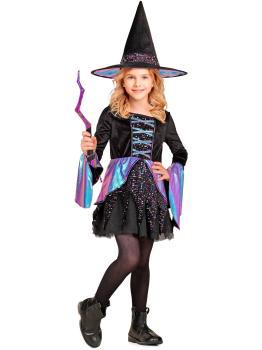 Fantasia infantil de bruxa de luxo – Vestido brilhante + chapéu