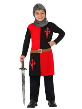 Fato infantil de Cavaleiro Medieval Vermelho e Preto.