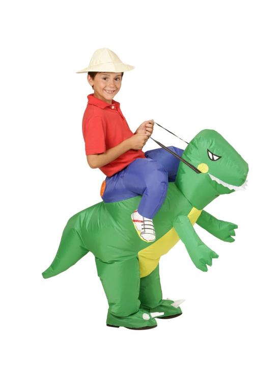 Fato de explorador infantil com dinossauro inflável
