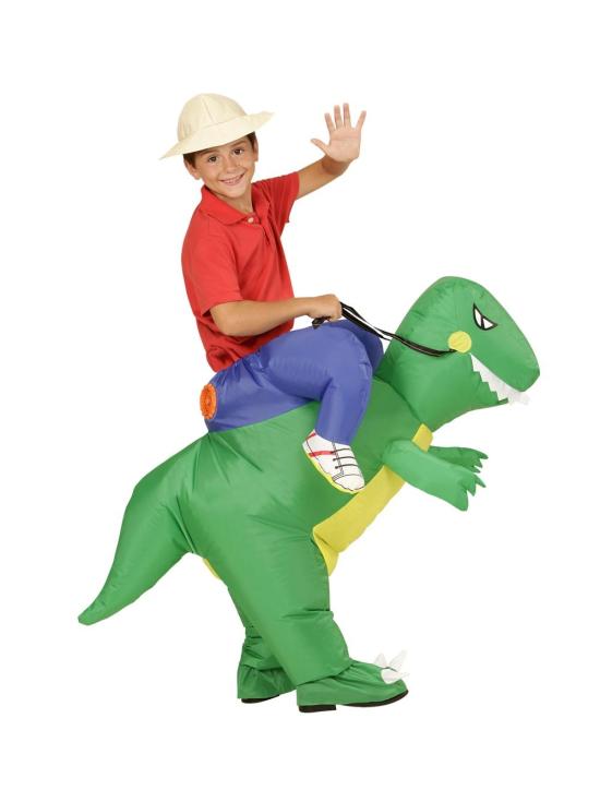 Fato de explorador infantil com dinossauro inflável