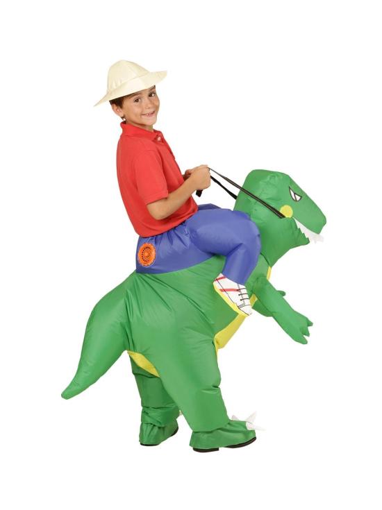 Fato de explorador infantil com dinossauro inflável