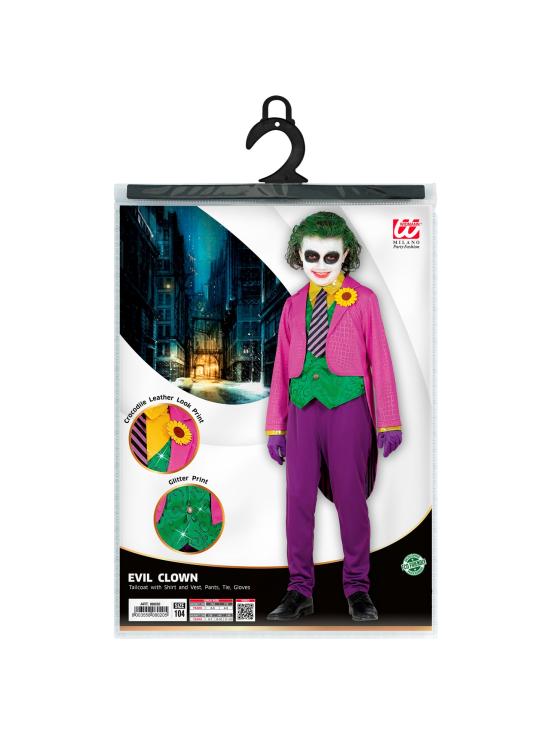 Fato de Joker para criança – fraque com camisa e colete, calças, gravata e luvas