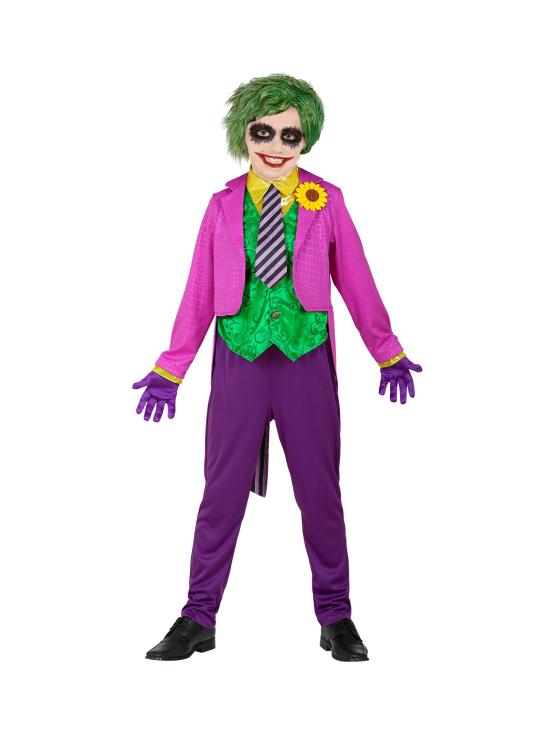 Fato de Joker para criança – fraque com camisa e colete, calças, gravata e luvas