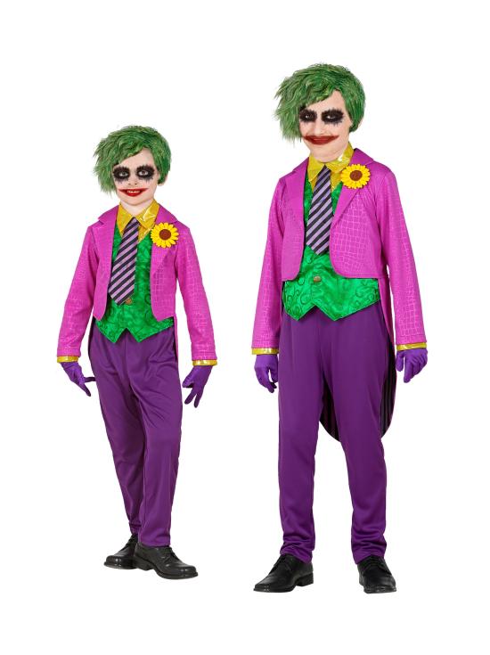 Fato de Joker para criança – fraque com camisa e colete, calças, gravata e luvas