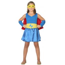 Fato de super-herói azul para menina.
