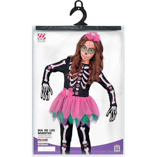 Fantasia infantil SKELTON - Dia dos Mortos (macacão com tutu + tiara de caveira)