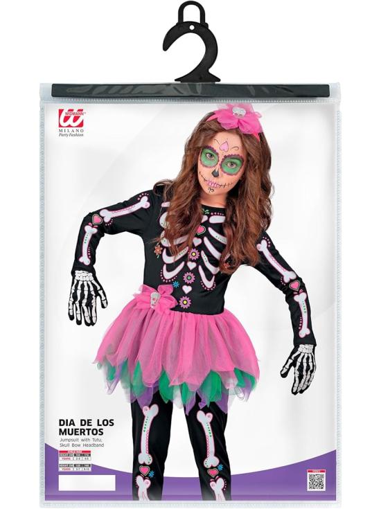 Fantasia infantil SKELTON - Dia dos Mortos (macacão com tutu + tiara de caveira)