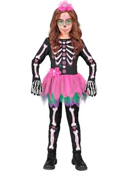 Fantasia infantil SKELTON - Dia dos Mortos (macacão com tutu + tiara de caveira)