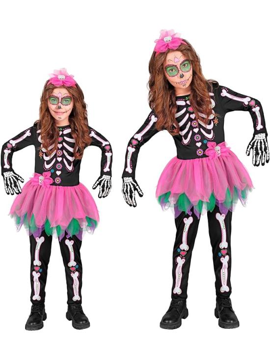 Fantasia infantil SKELTON - Dia dos Mortos (macacão com tutu + tiara de caveira)