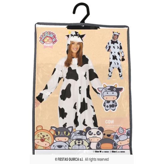 Fantasia de vaca kigurumi com capuz para adulto