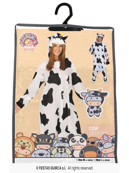 Fantasia de vaca kigurumi com capuz para adulto